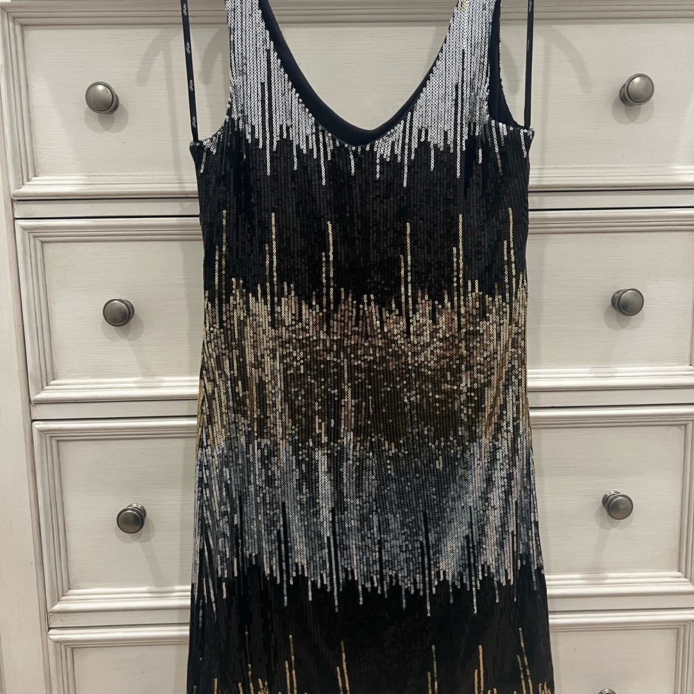 Glamorous Large Ombré Black and Gold Sequin Mini Dress Size Large - Picture 4 of 6